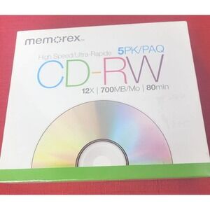 Memorex Blank CD's CD-RW High Speed 12X 700 MB 80 Min‎ 5PK W/Jewel Cases NIB